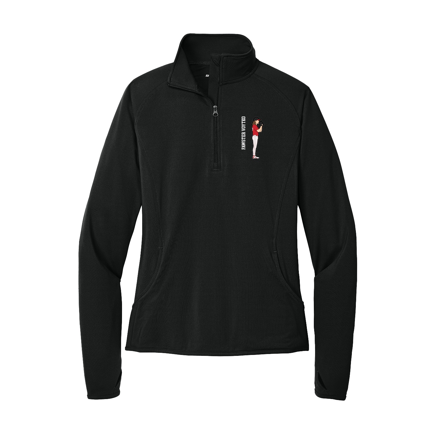 Women's Q-Zip Pullover — Name Vertical in Black