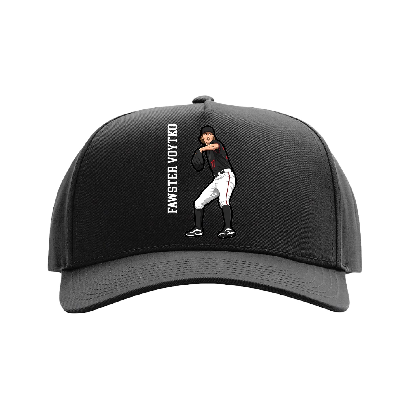 Full Fabric Five-Panel Champ Cap — Name Vertical in Black