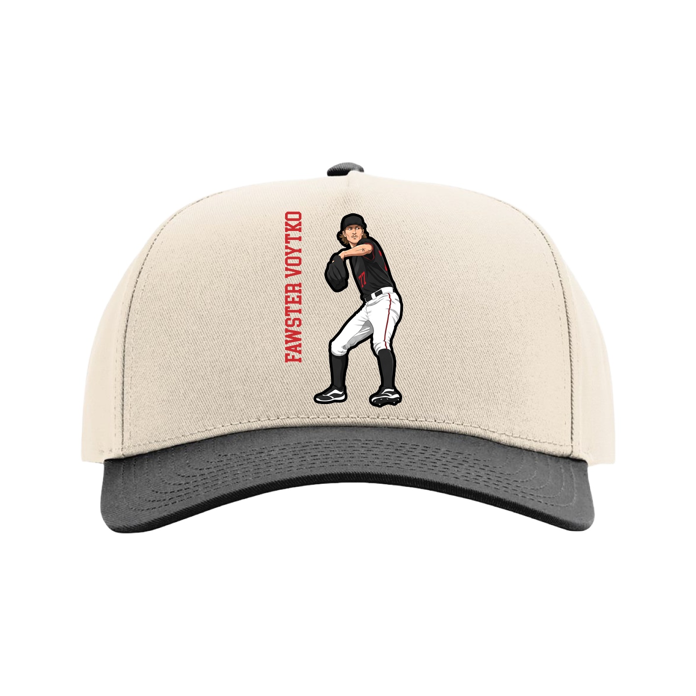Full Fabric Five-Panel Champ Cap — Name Vertical in Cream/Black