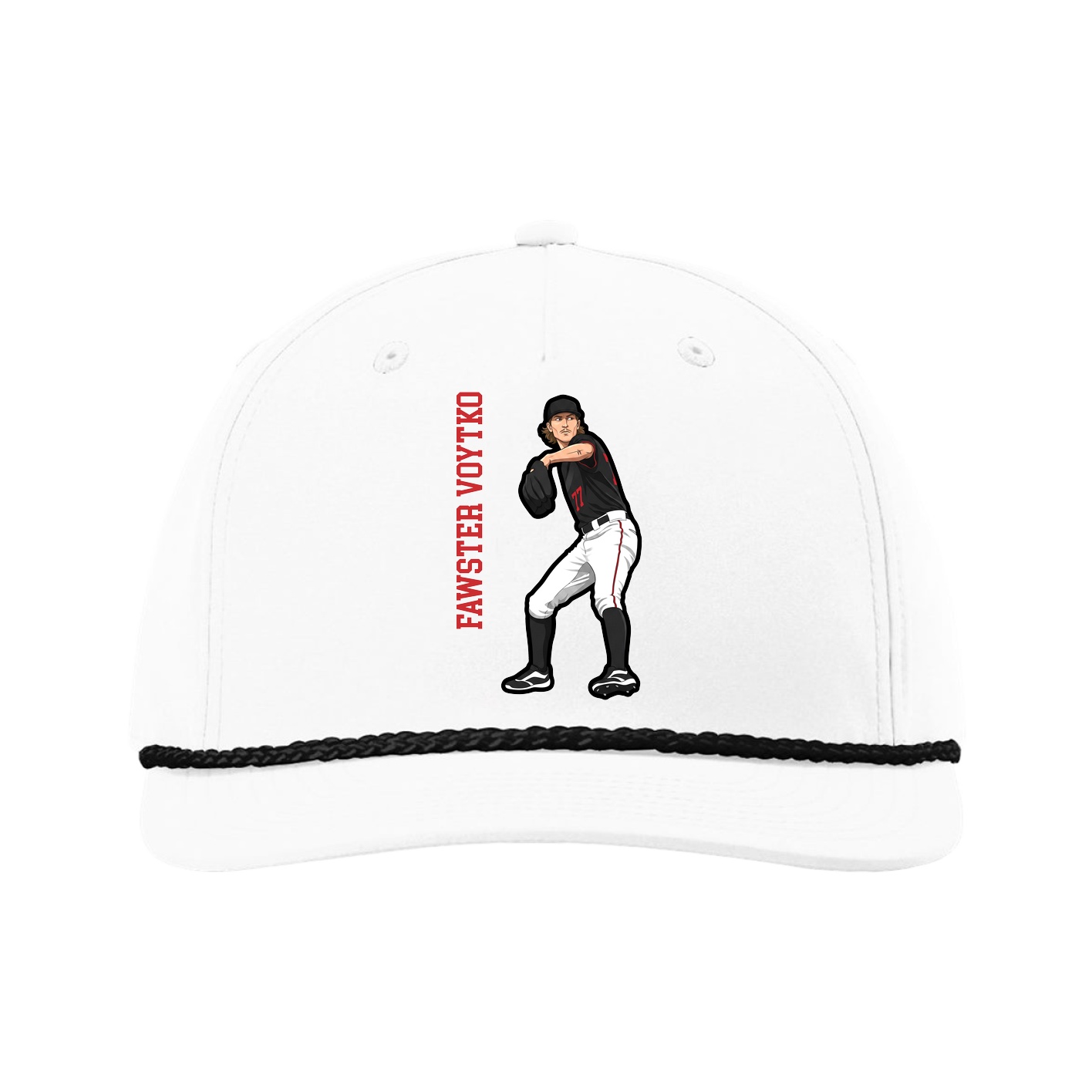 Five-Panel Classic Rope Cap — Name Vertical in White