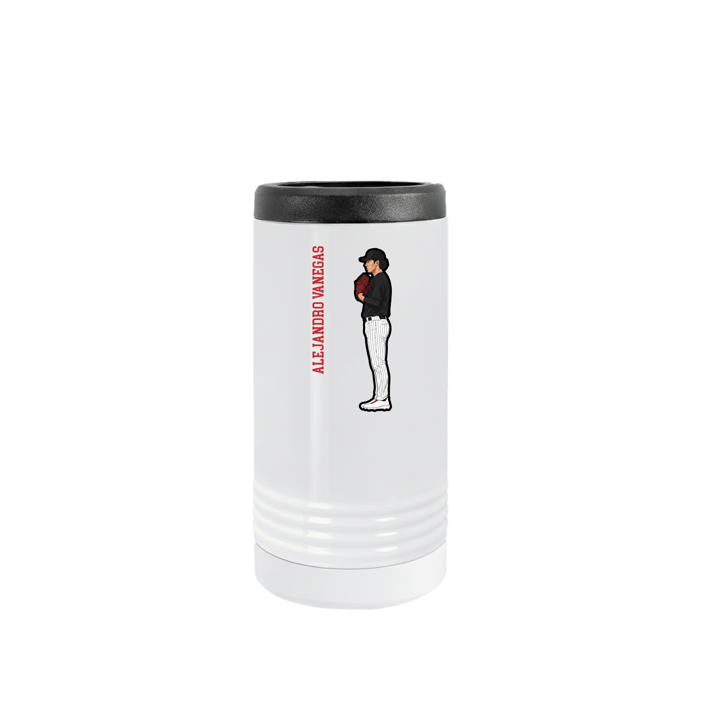 Slim Beverage Holder — Name Vertical in White