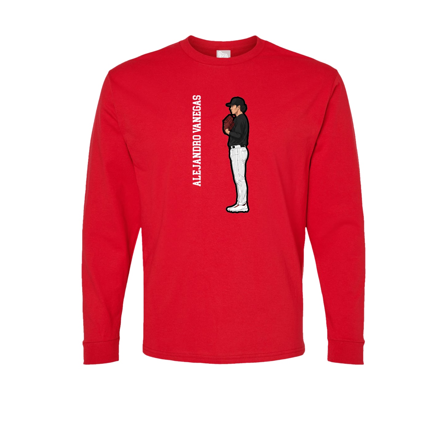 Long Sleeve Tee — Name Vertical in Red