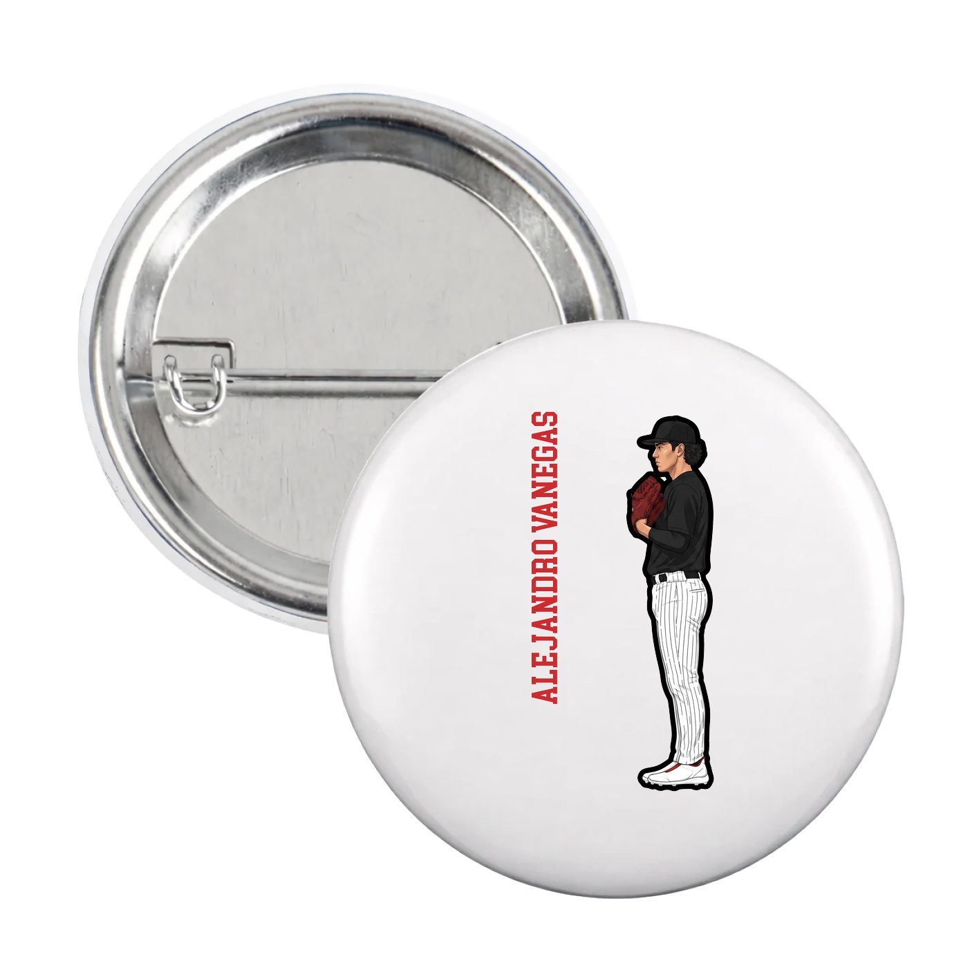 Game Day Button — Name Vertical in White
