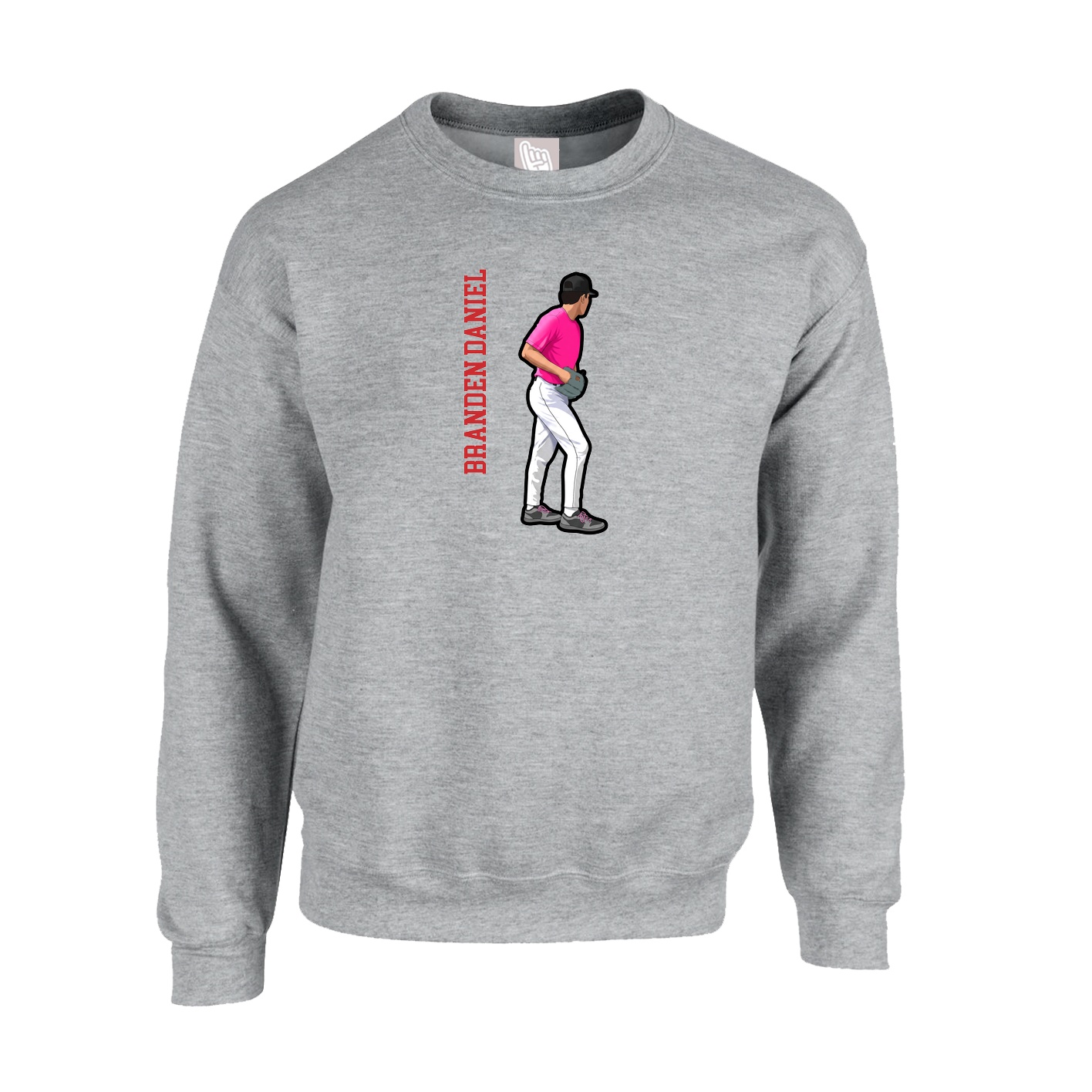 Fleece Crew — Name Vertical in Grey
