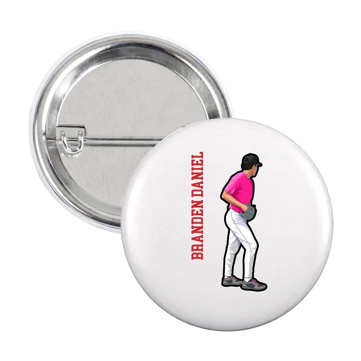 Game Day Button — Name Vertical in White