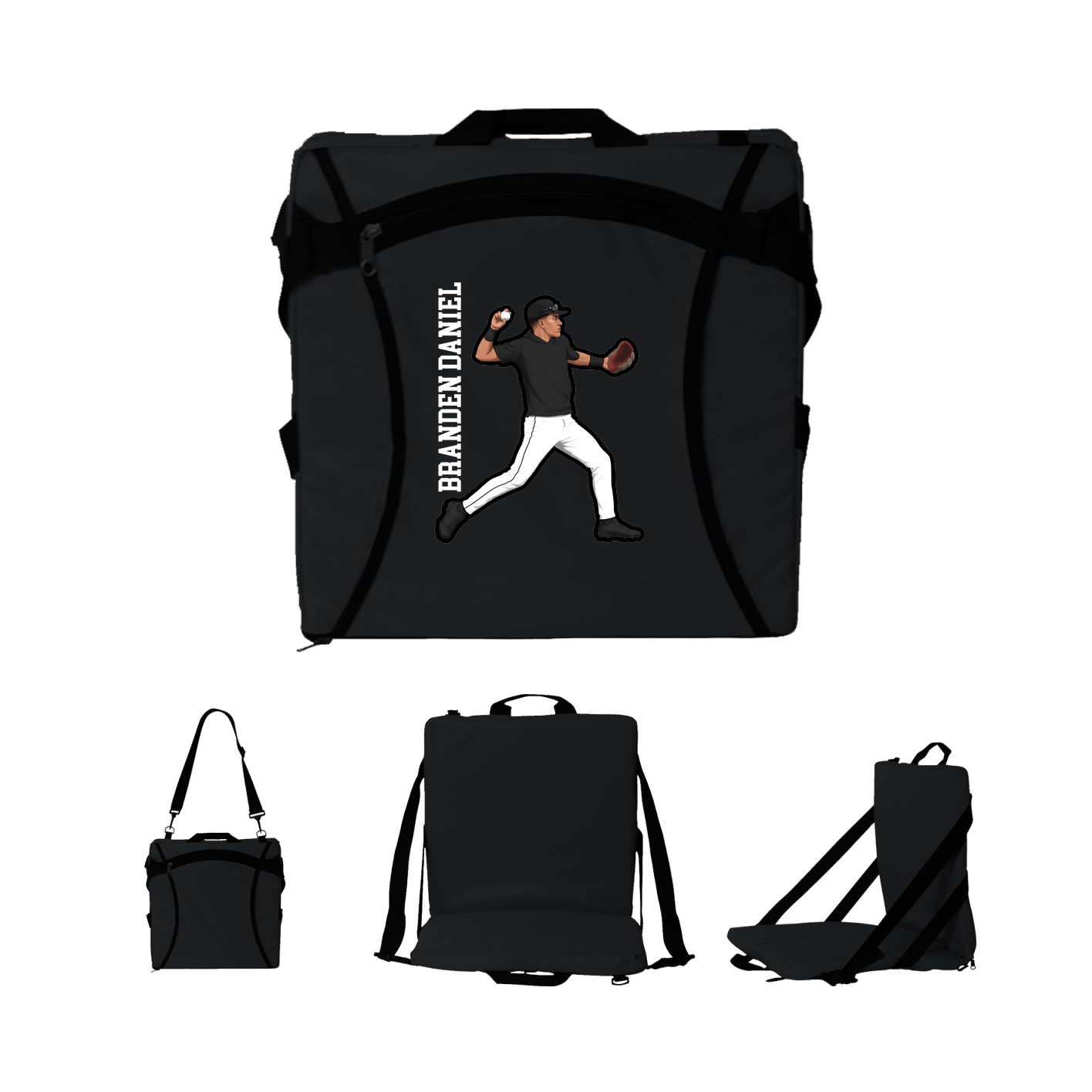 Folding Stadium Seat — Name Vertical in Black