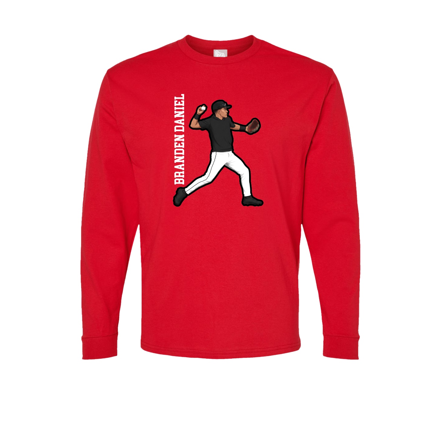 Long Sleeve Tee — Name Vertical in Red