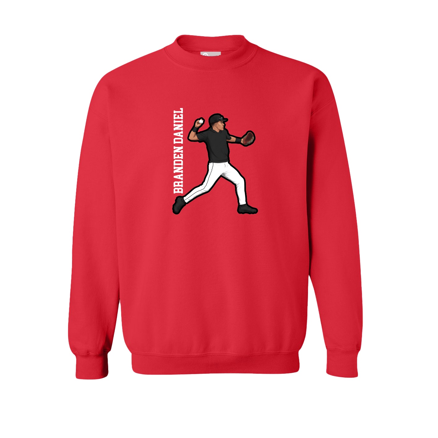 Fleece Crew — Name Vertical in Red