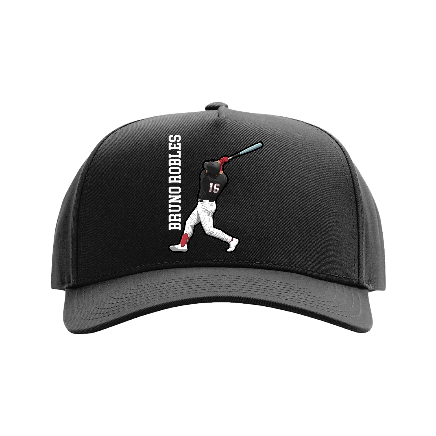 Full Fabric Five-Panel Champ Cap — Name Vertical in Black