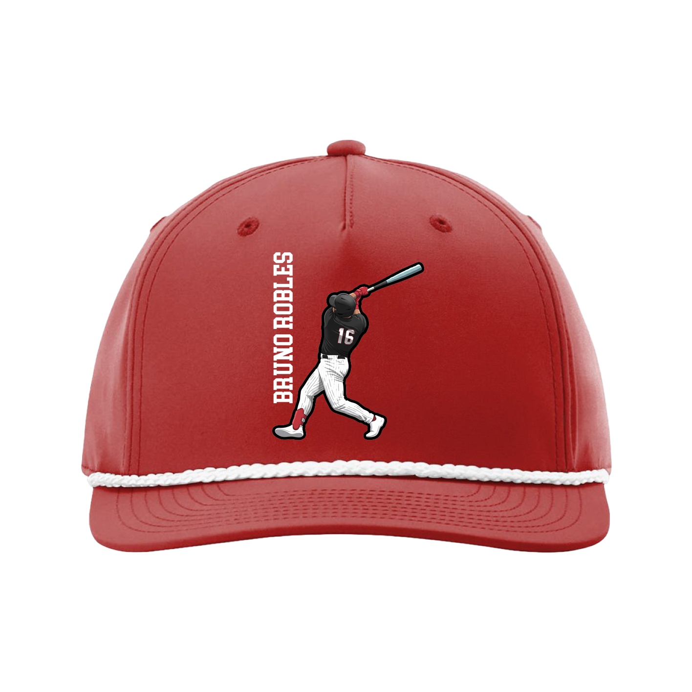 Five-Panel Classic Rope Cap — Name Vertical in Red