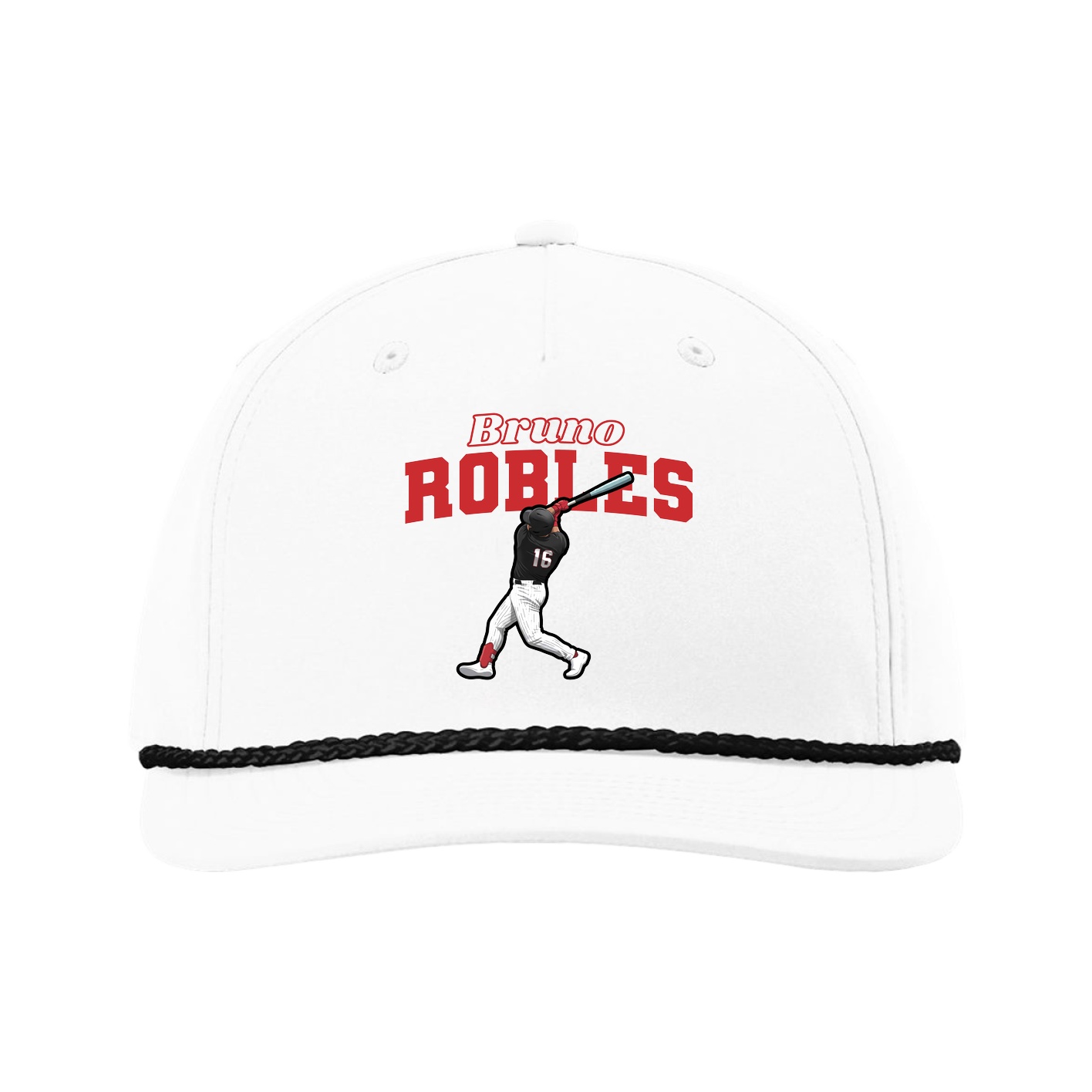 Five-Panel Classic Rope Cap — Name Arch in White