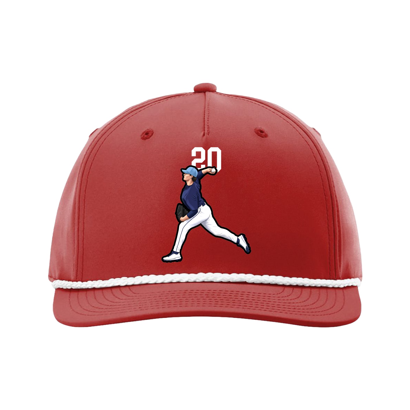 Five-Panel Classic Rope Cap — Number Top in Red