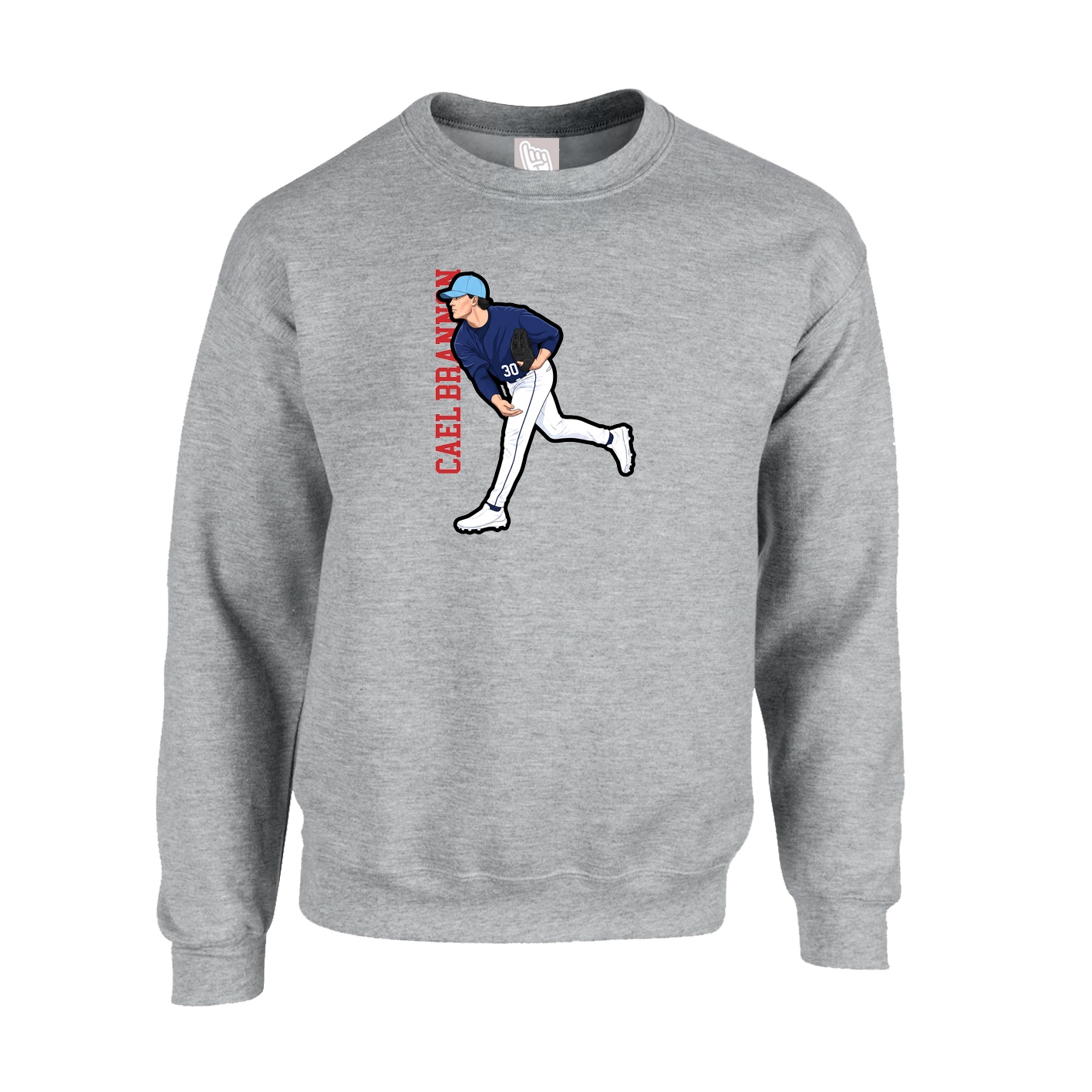 Fleece Crew — Name Vertical in Grey