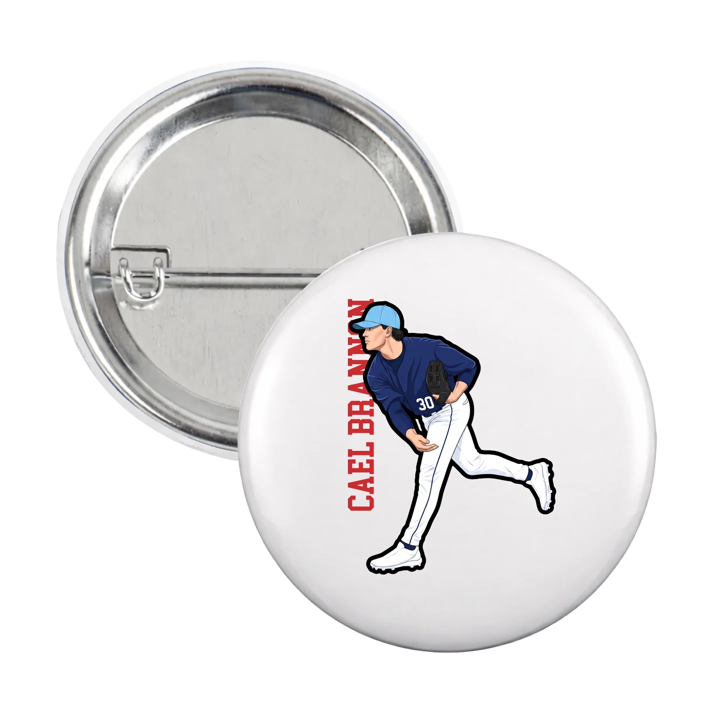 Game Day Button — Name Vertical in White