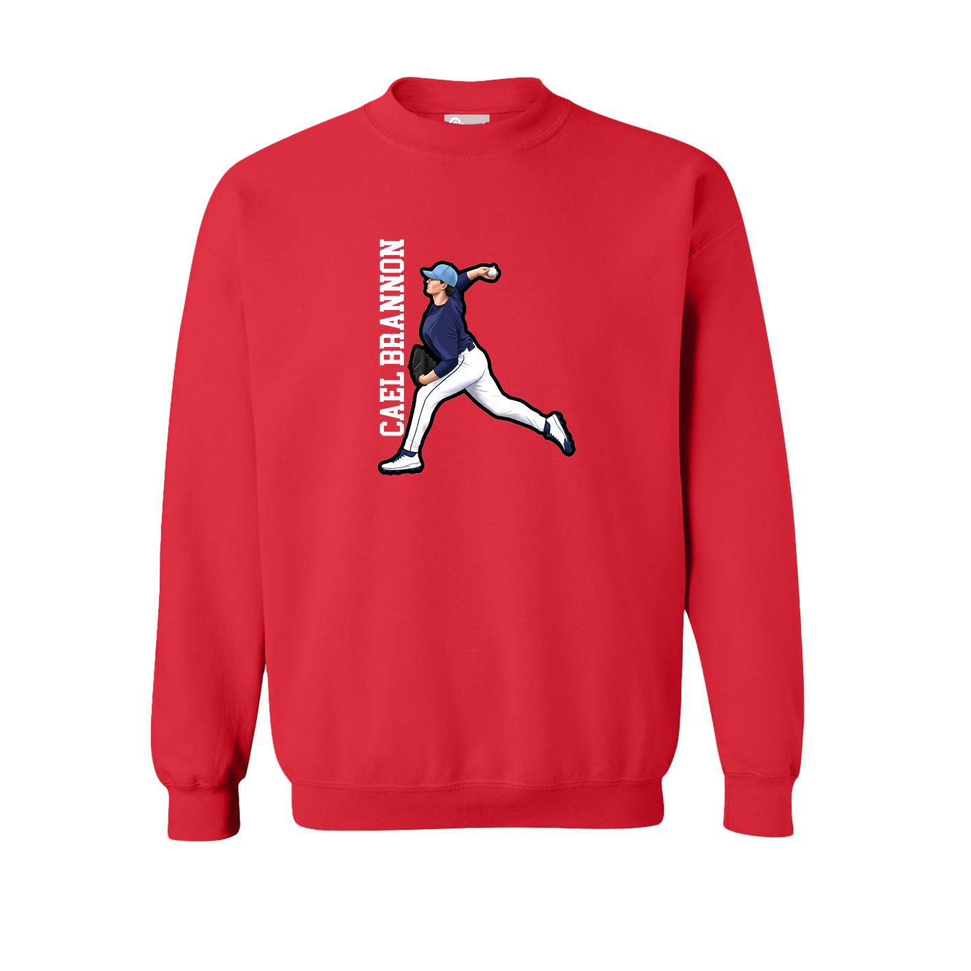 Fleece Crew — Name Vertical in Red