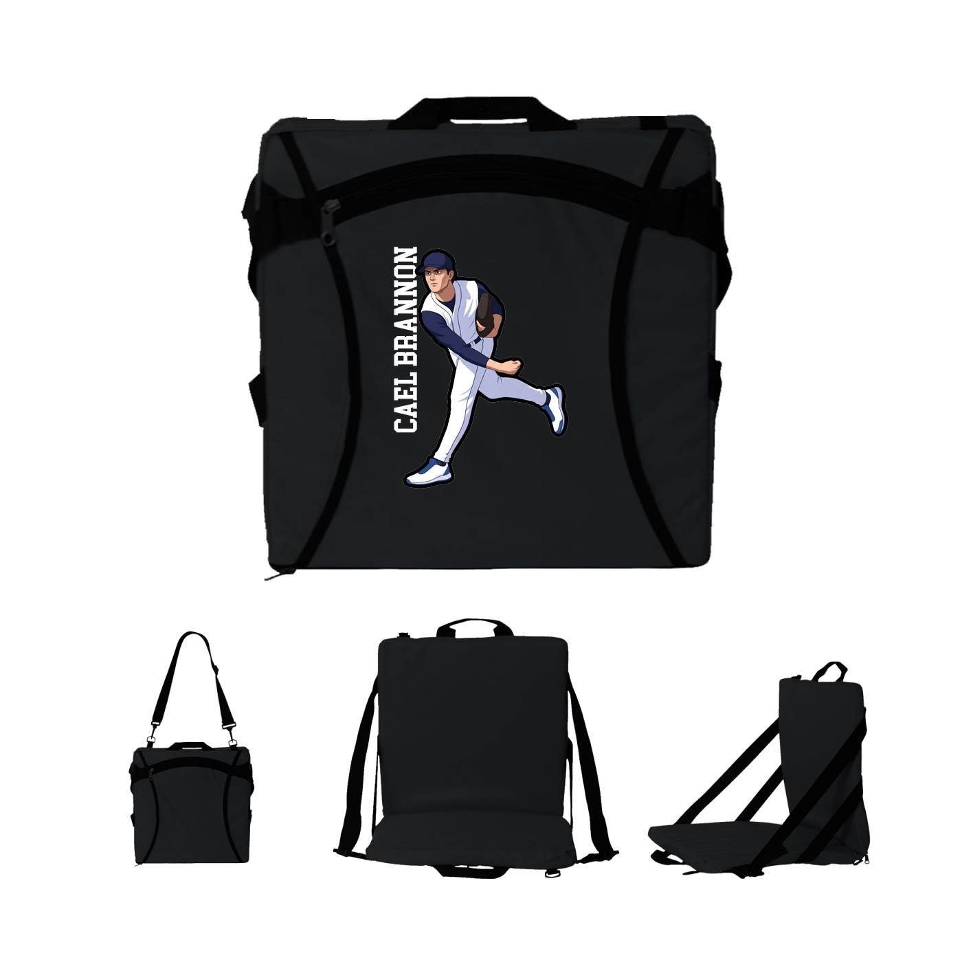Folding Stadium Seat — Name Vertical in Black