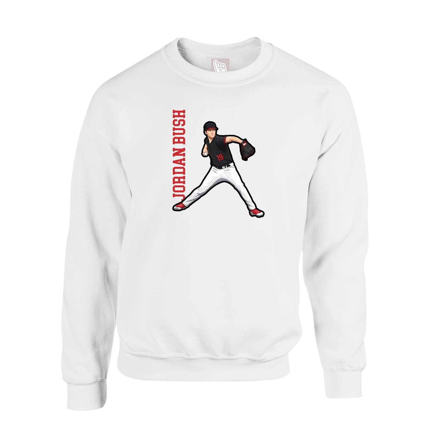 Fleece Crew — Name Vertical in White
