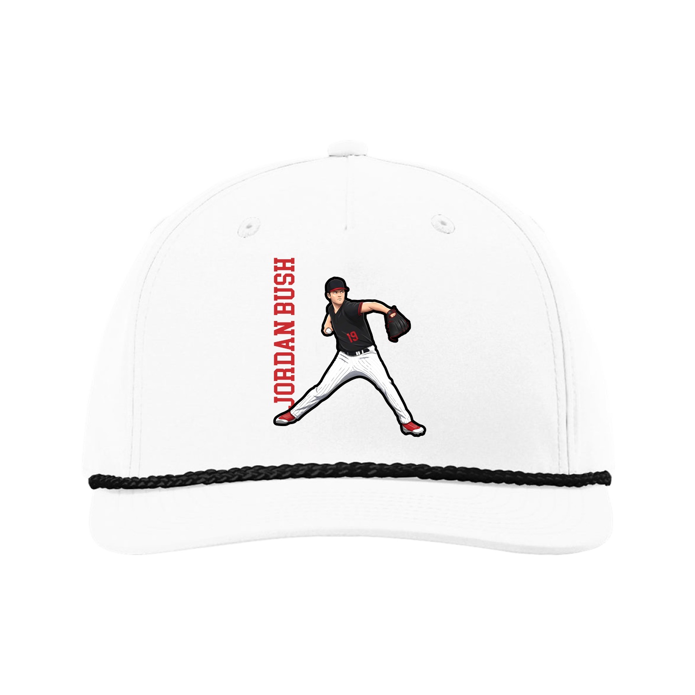 Five-Panel Classic Rope Cap — Name Vertical in White