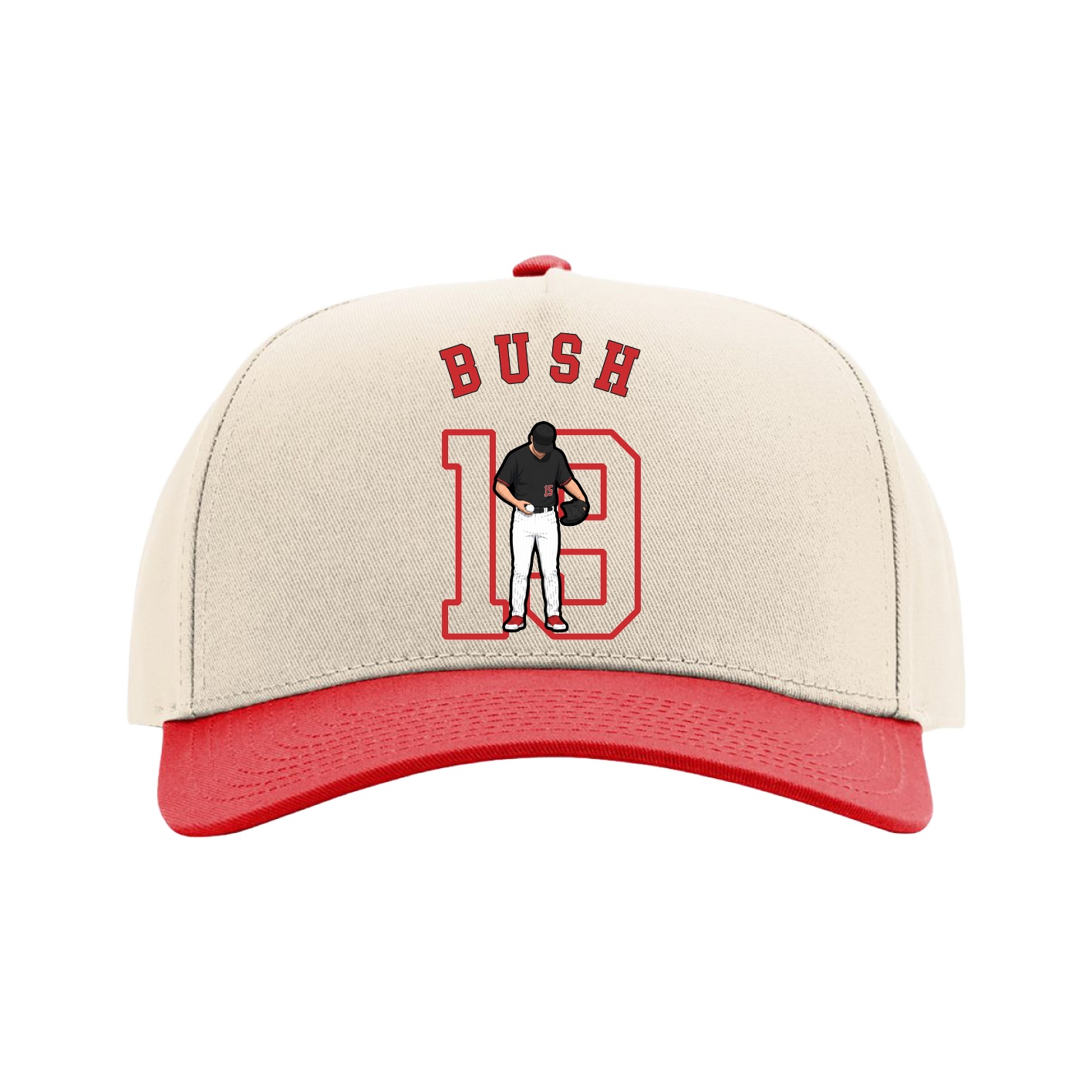Full Fabric Five-Panel Champ Cap — Shirsey Arch in Cream/Red