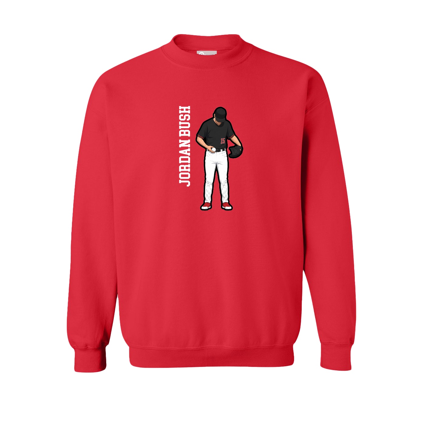 Fleece Crew — Name Vertical in Red