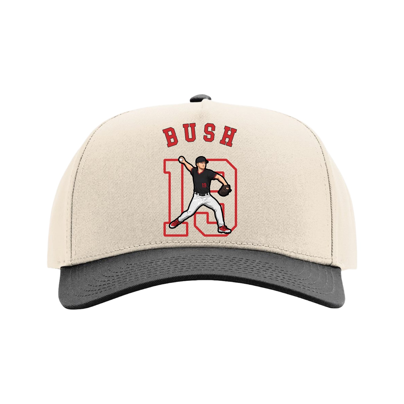 Full Fabric Five-Panel Champ Cap — Shirsey Arch in Cream/Black