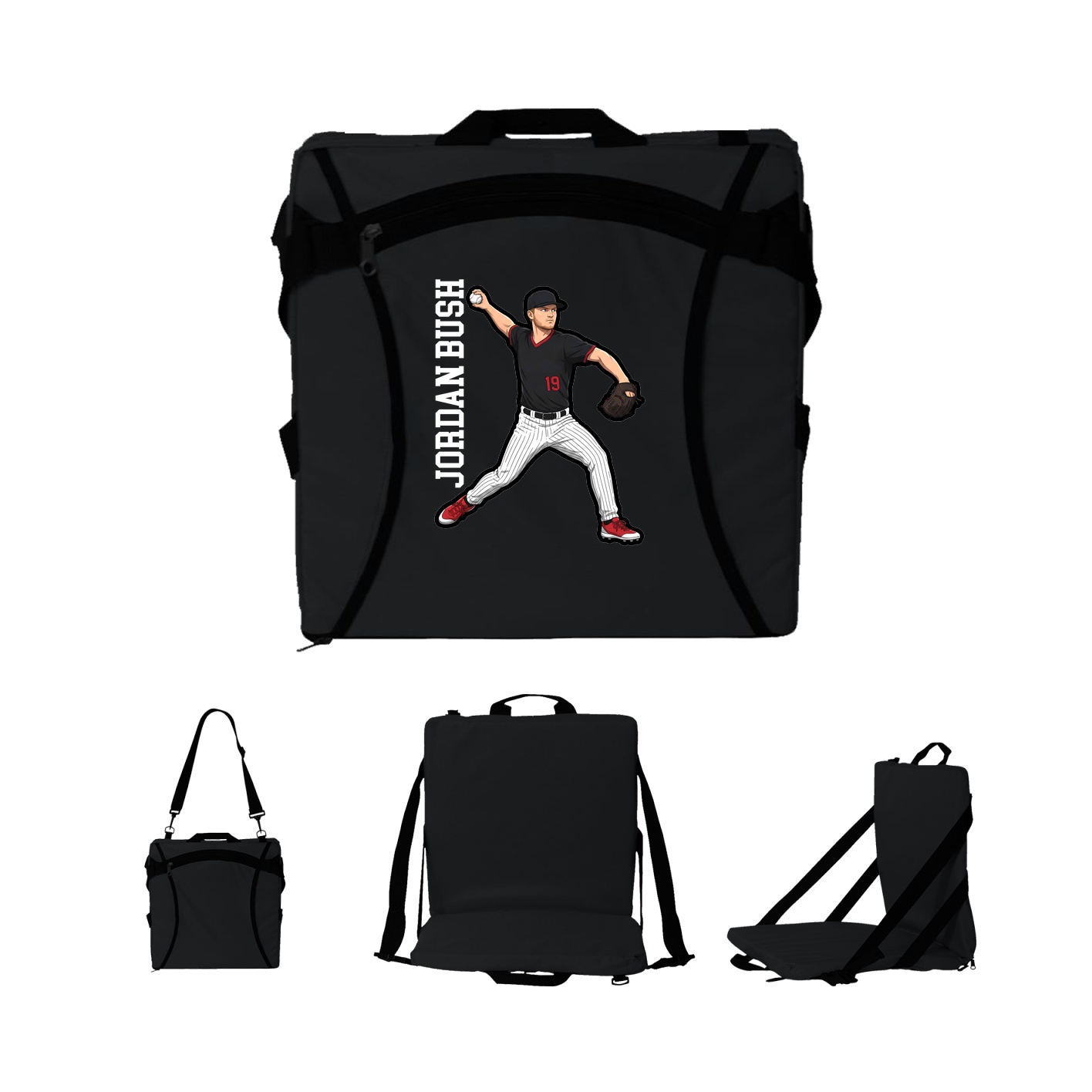 Folding Stadium Seat — Name Vertical in Black
