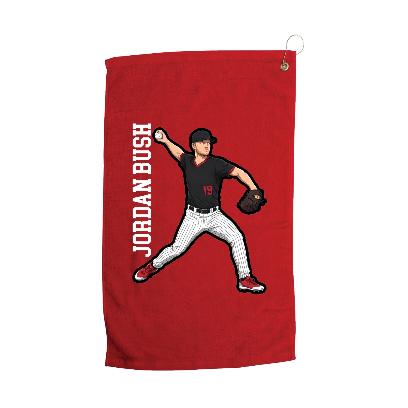Golf Towel — Name Vertical in Red