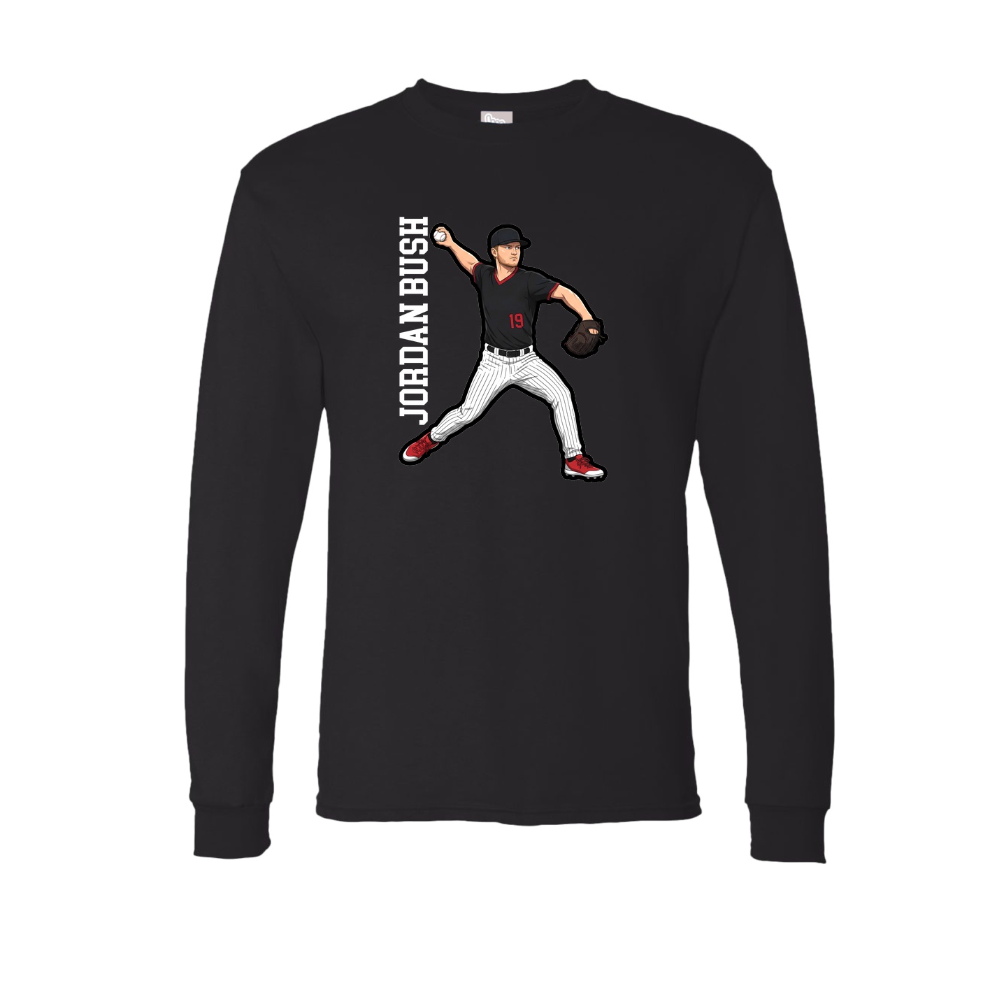 Long Sleeve Tee — Name Vertical in Black