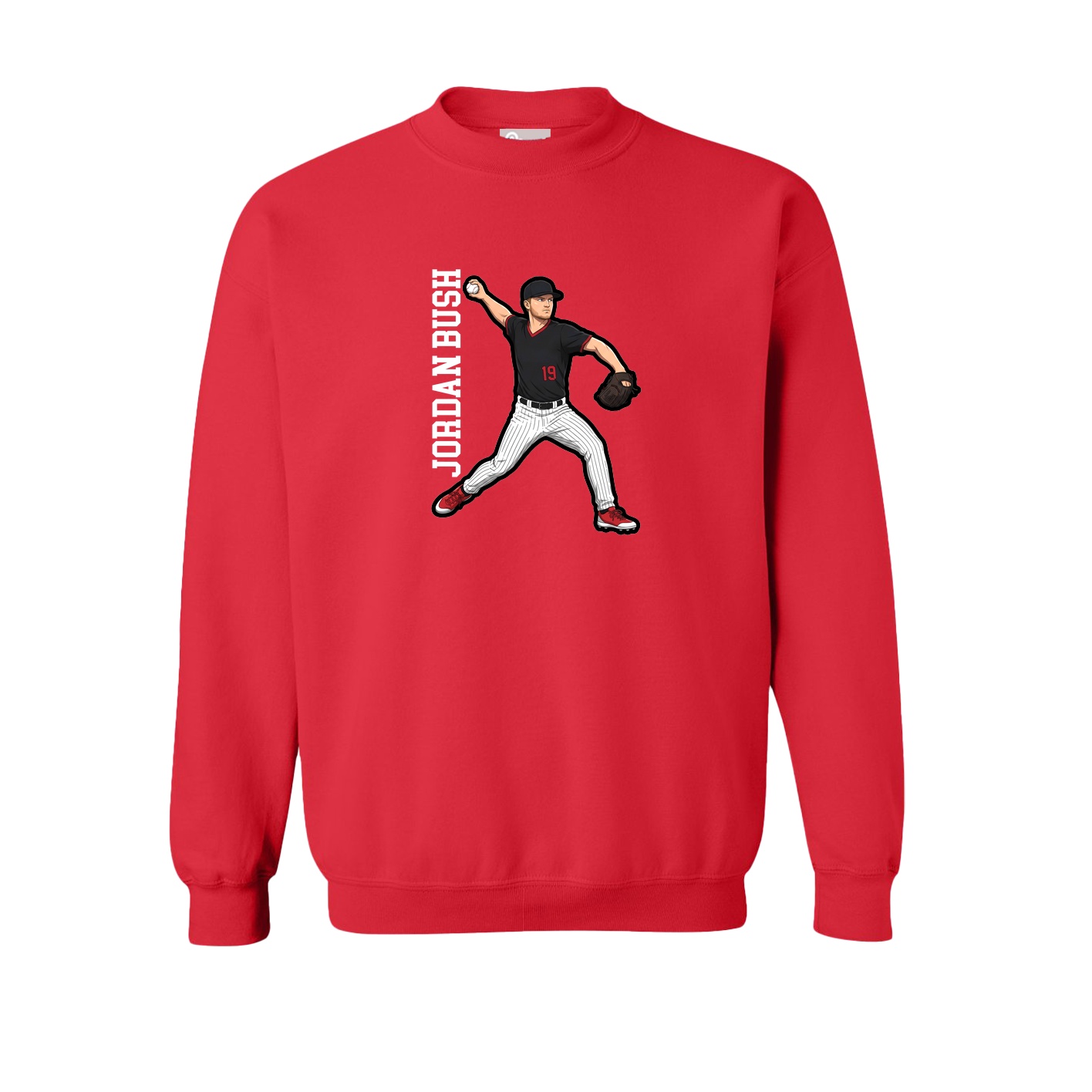 Fleece Crew — Name Vertical in Red