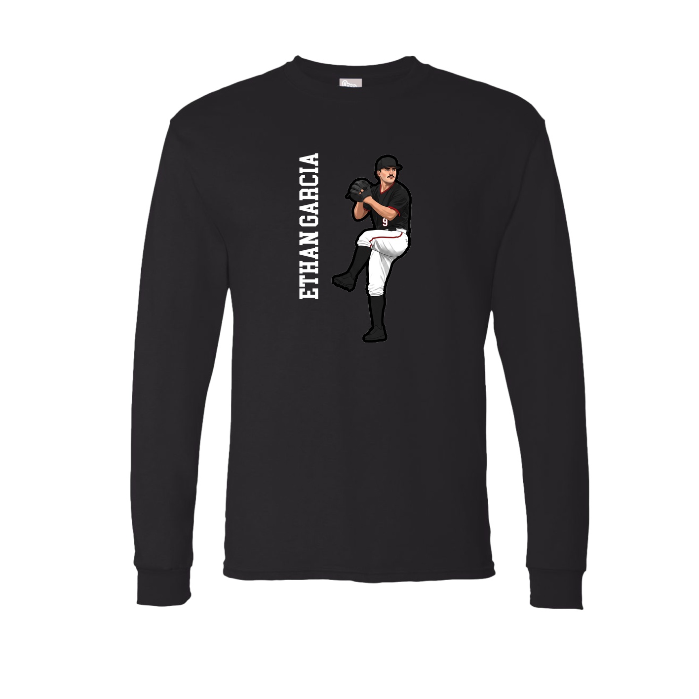 Long Sleeve Tee — Name Vertical in Black