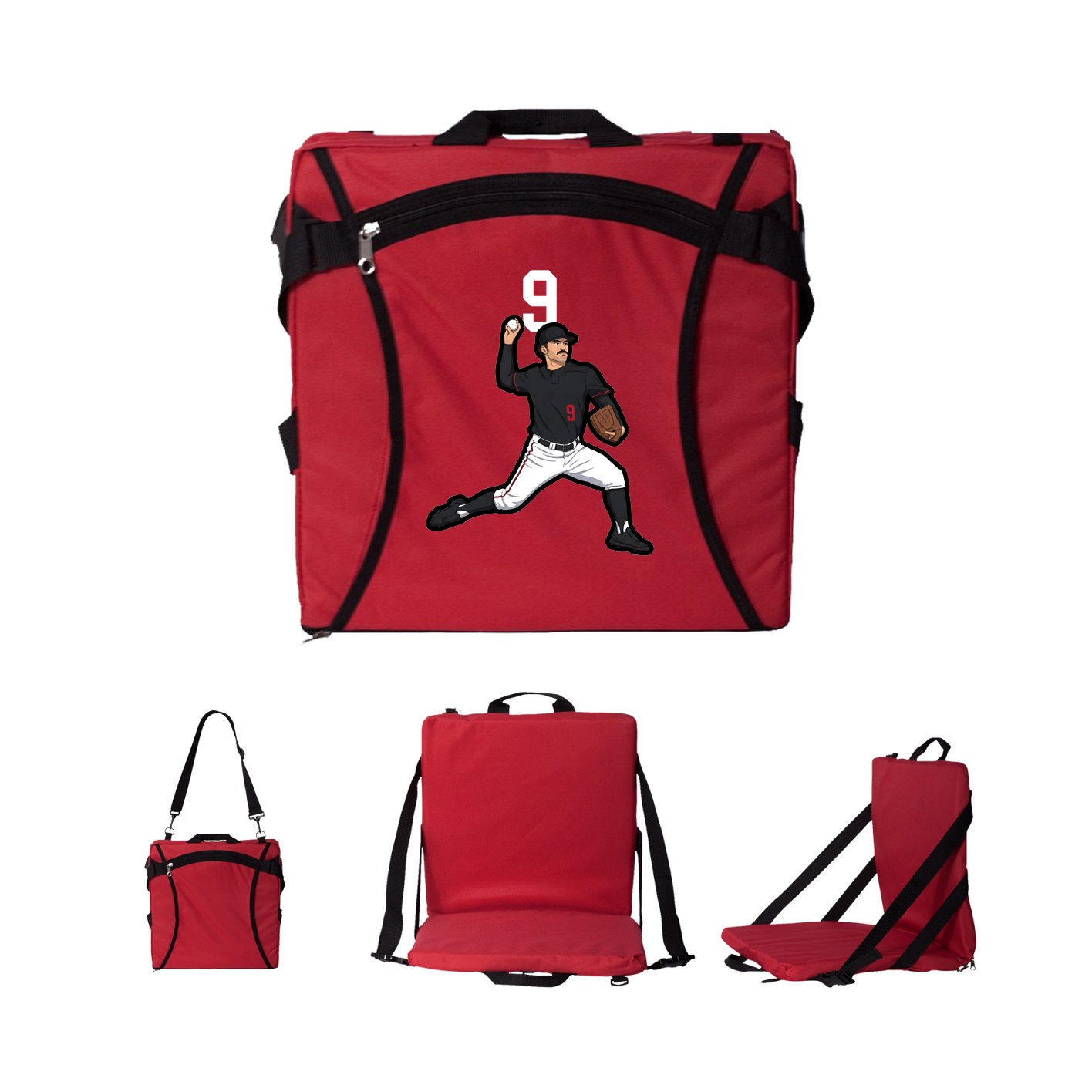 Folding Stadium Seat — Number Top in Red