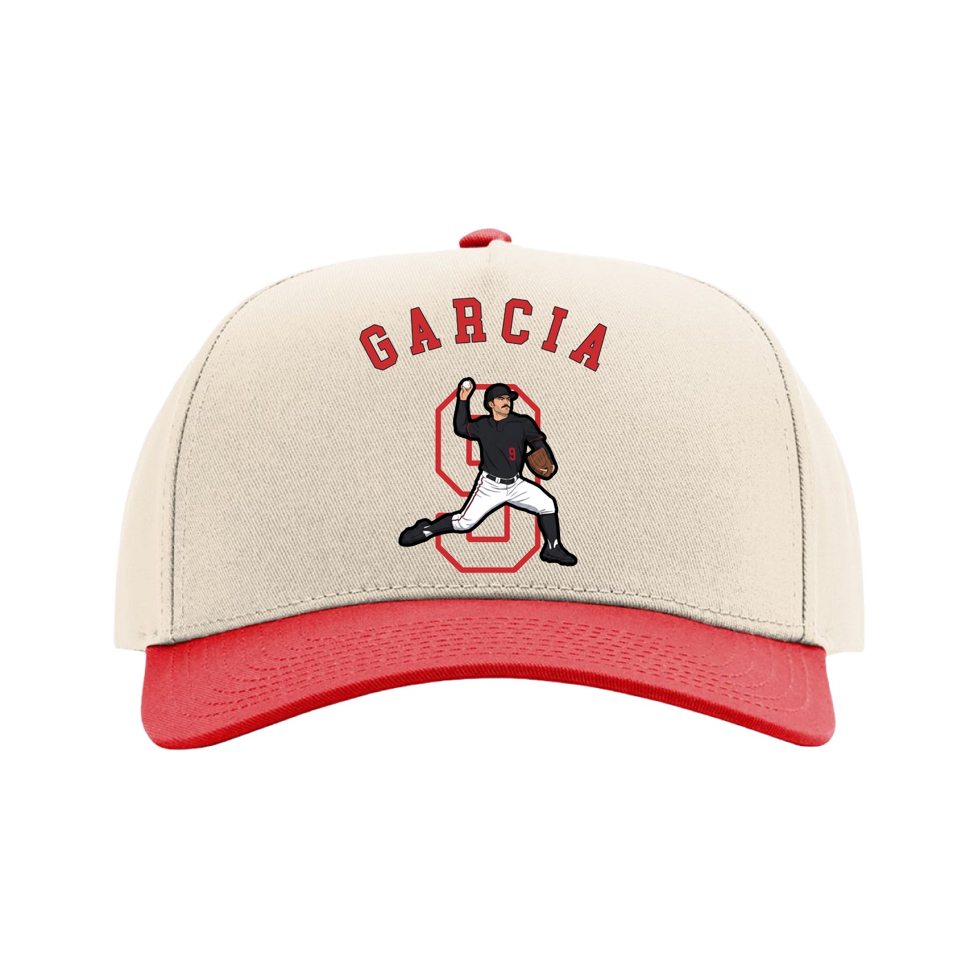 Full Fabric Five-Panel Champ Cap — Shirsey Arch in Cream/Red