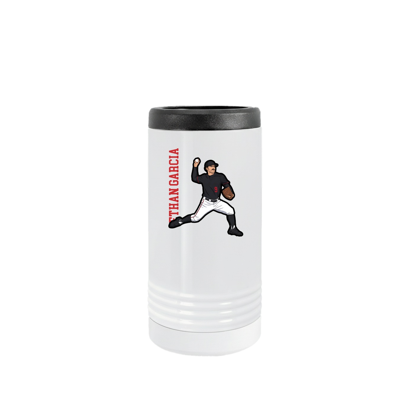Slim Beverage Holder — Name Vertical in White