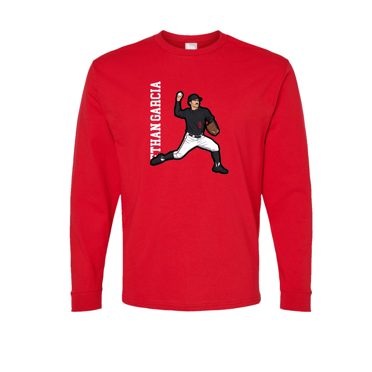 Long Sleeve Tee — Name Vertical in Red
