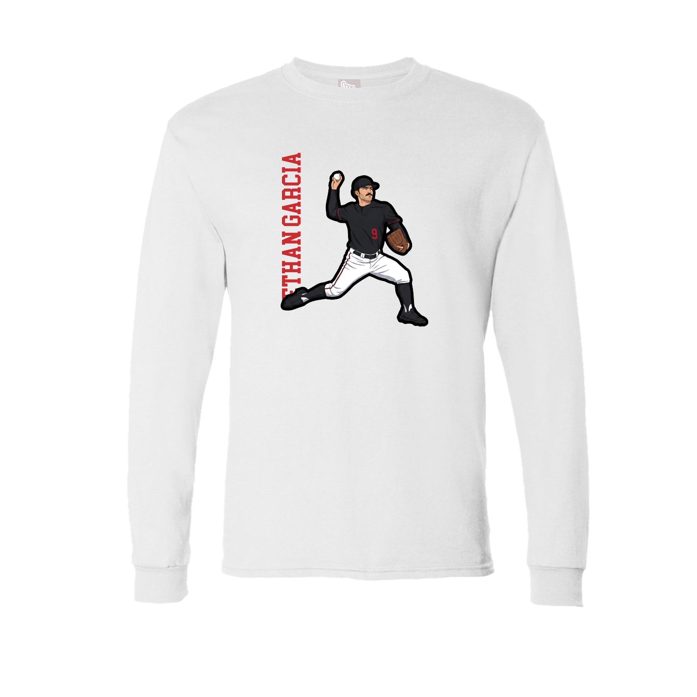 Long Sleeve Tee — Name Vertical in White