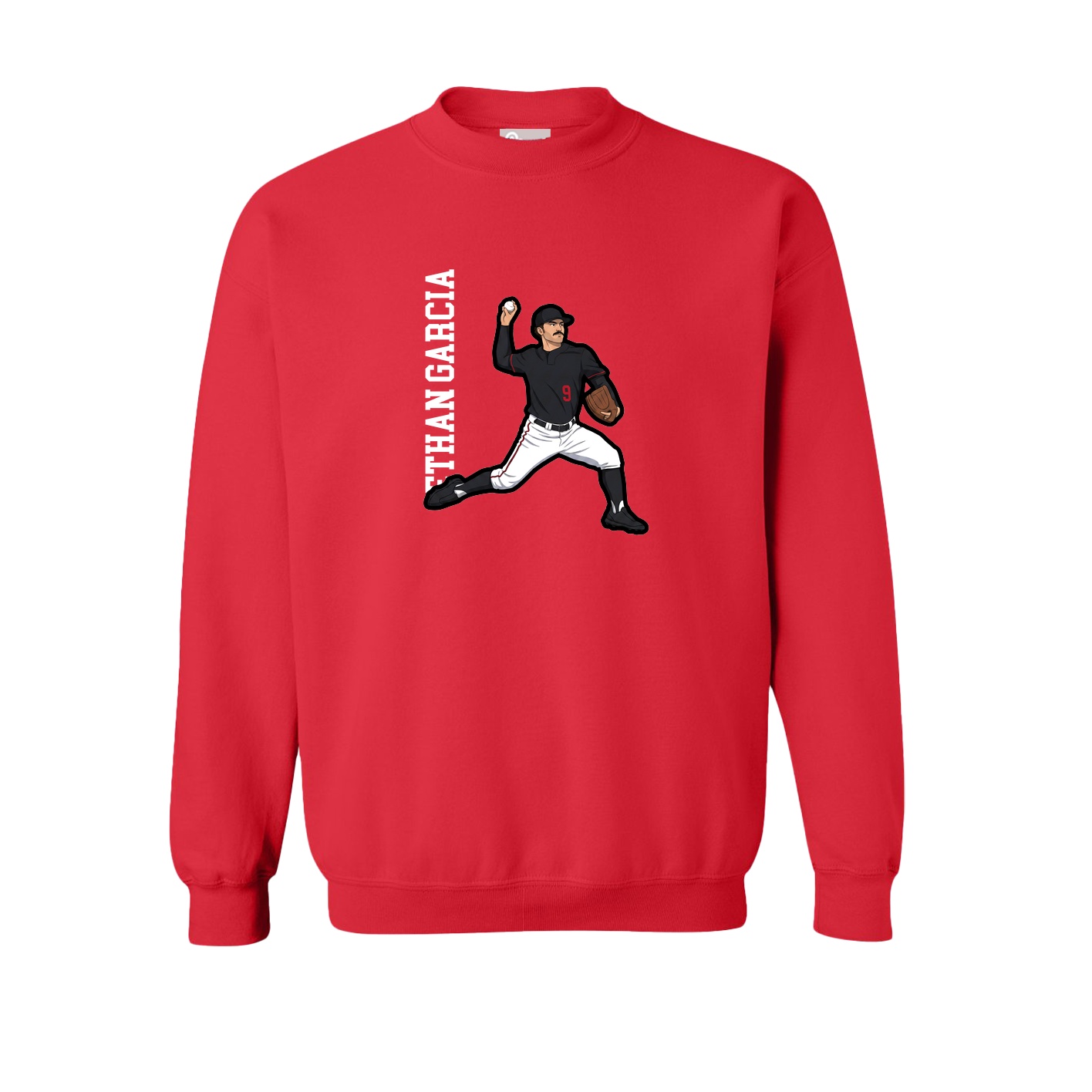 Fleece Crew — Name Vertical in Red