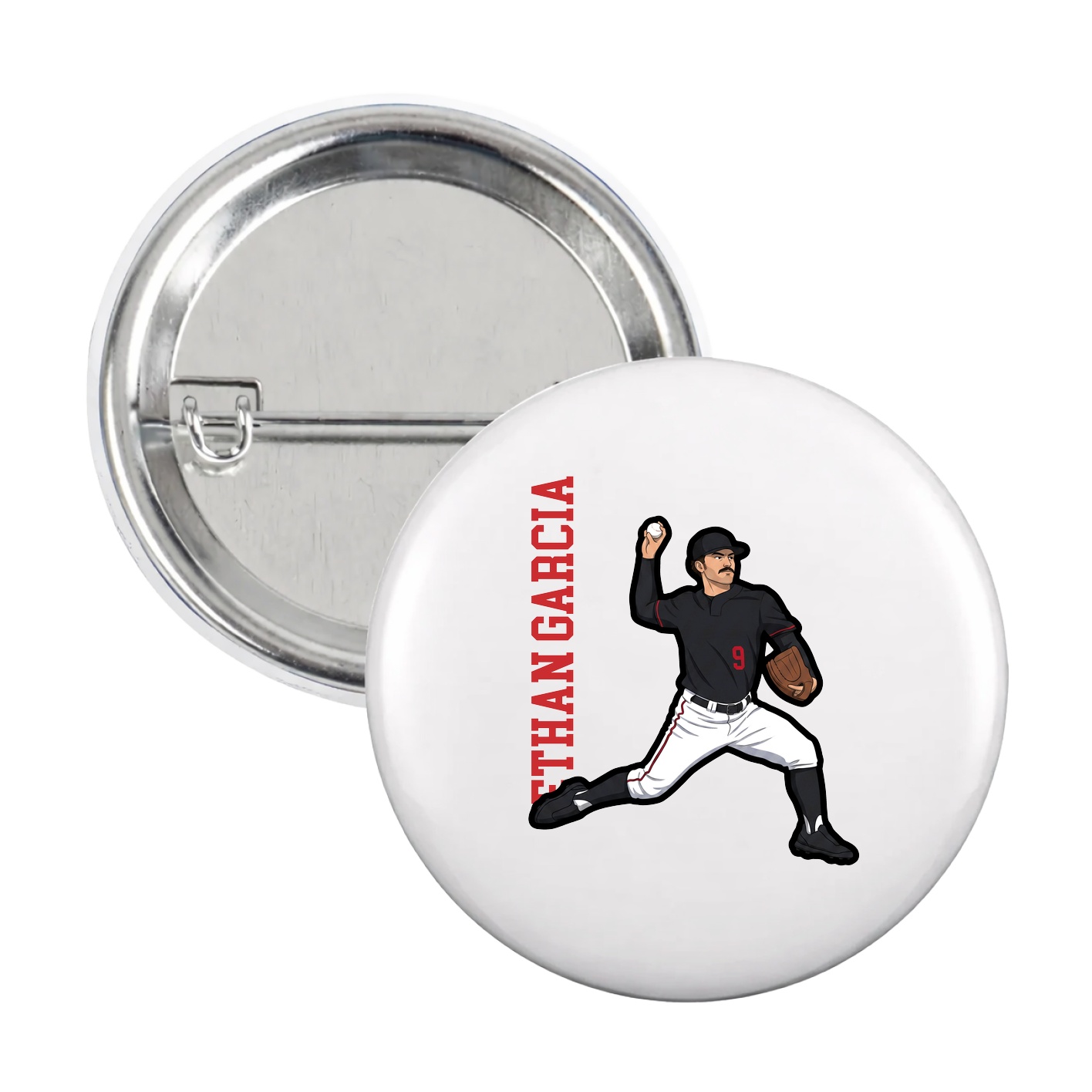 Game Day Button — Name Vertical in White
