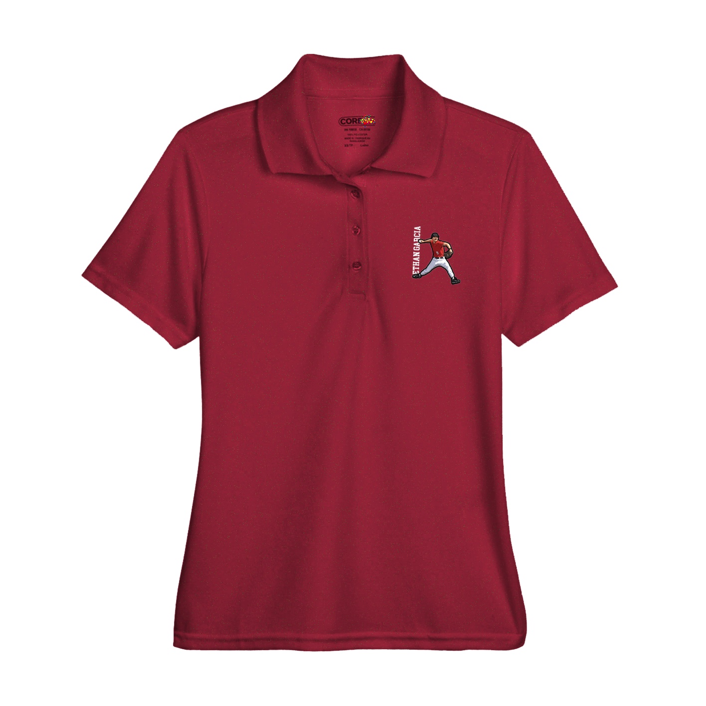 Womens Performance Polo — Name Vertical in Red