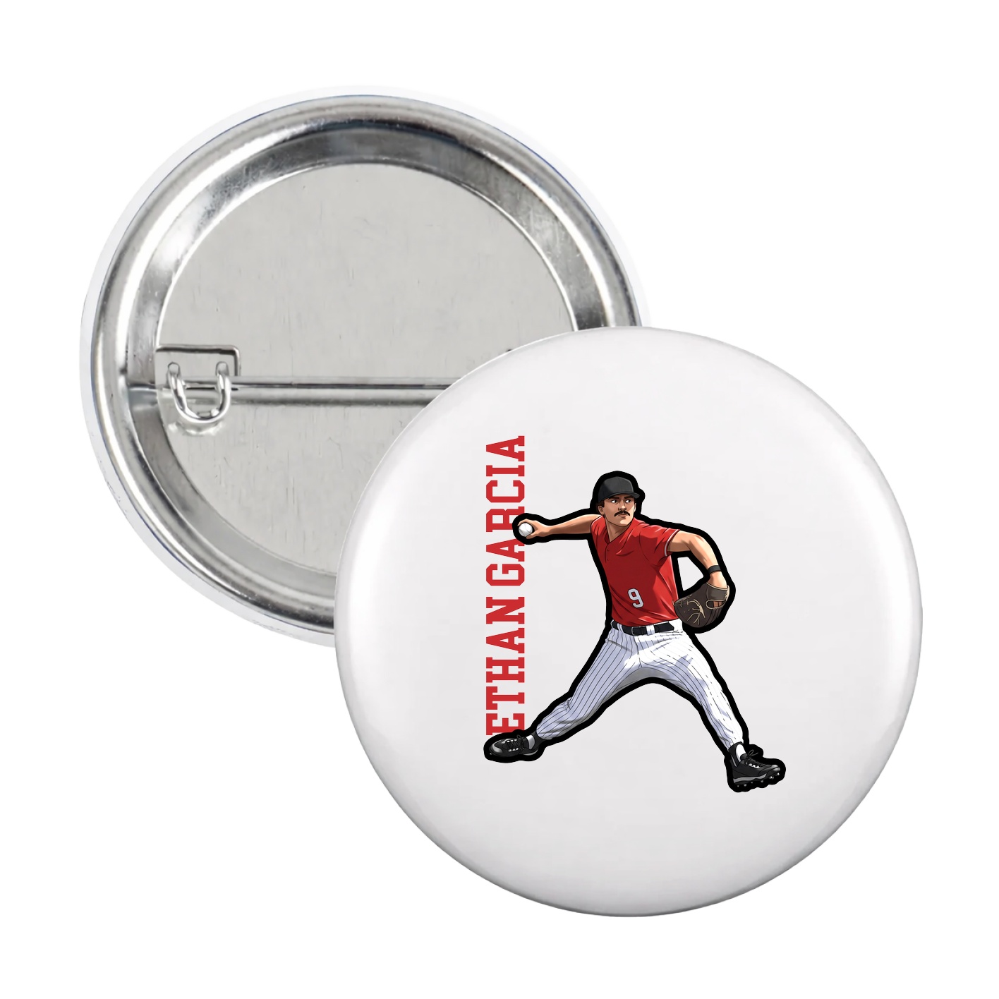 Game Day Button — Name Vertical in White