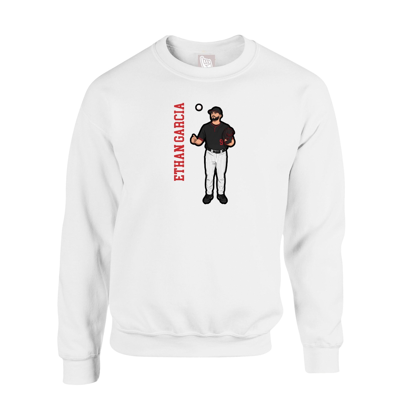 Fleece Crew — Name Vertical in White