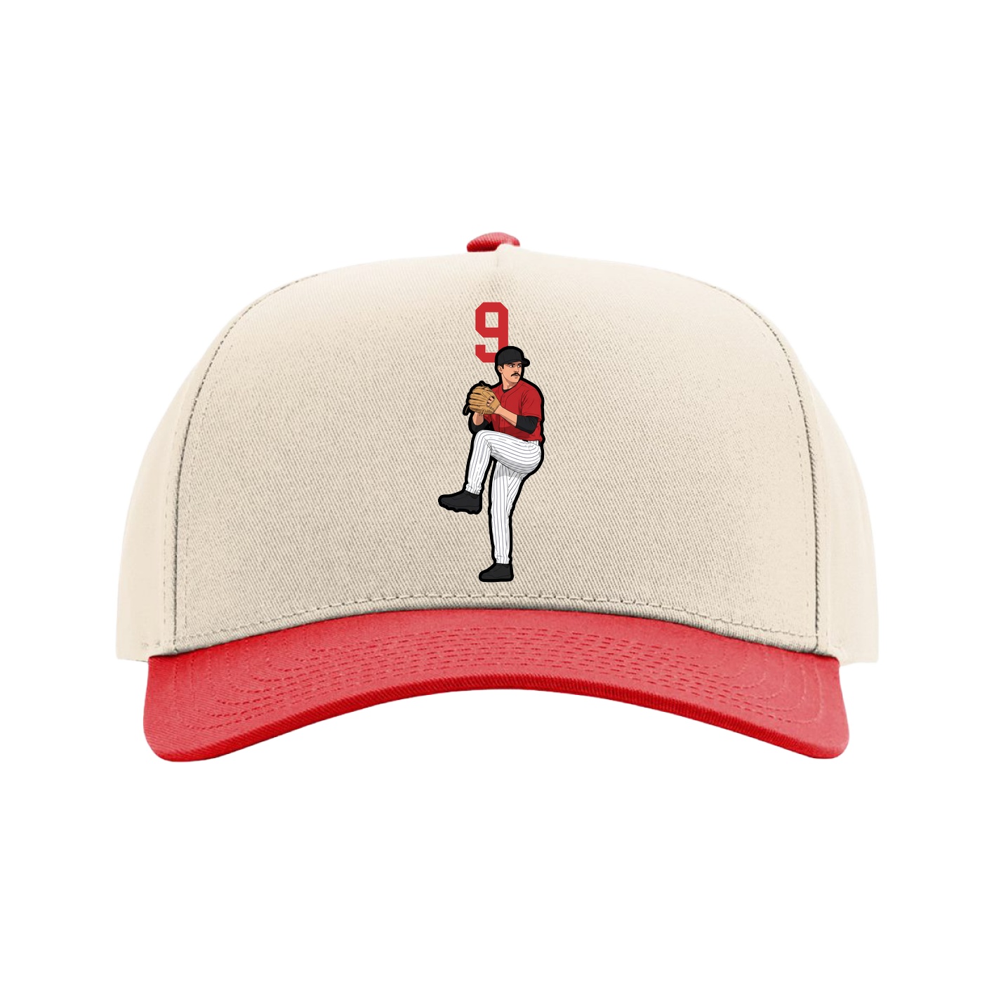 Full Fabric Five-Panel Champ Cap — Number Top in Cream/Red
