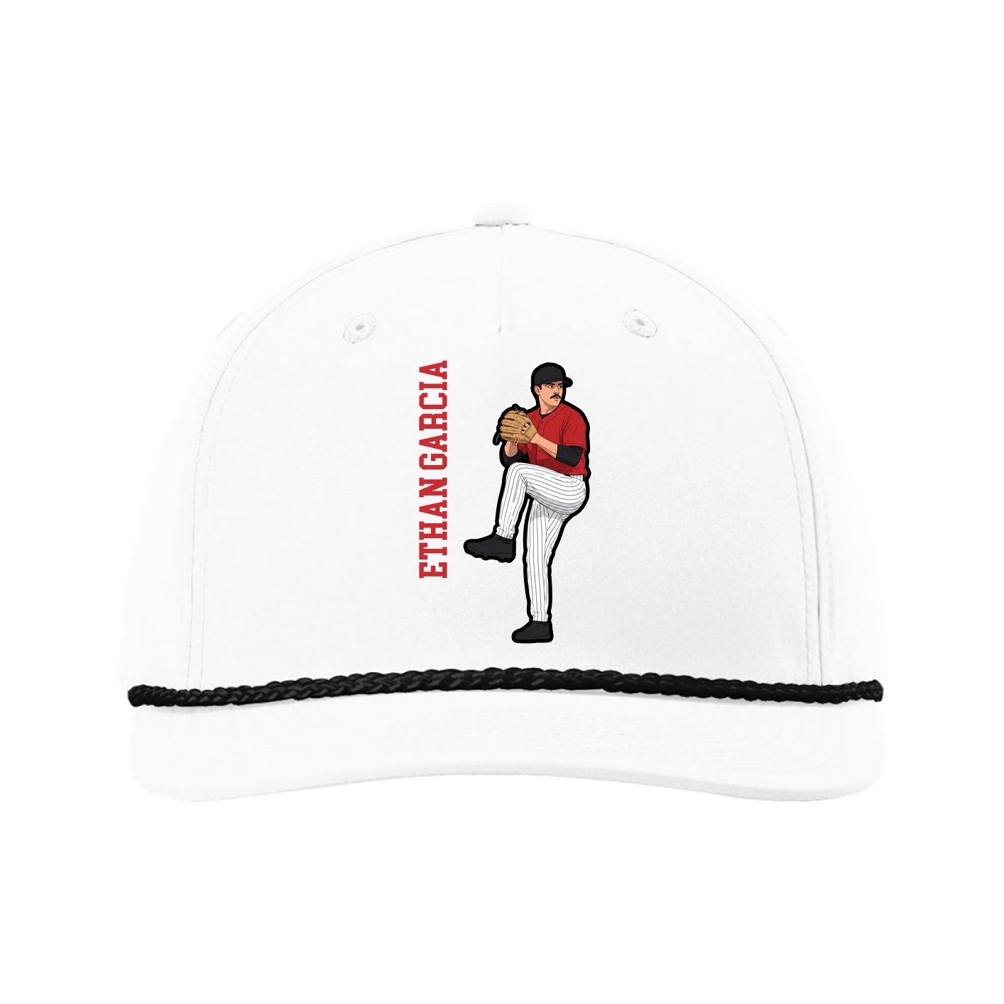 Five-Panel Classic Rope Cap — Name Vertical in White