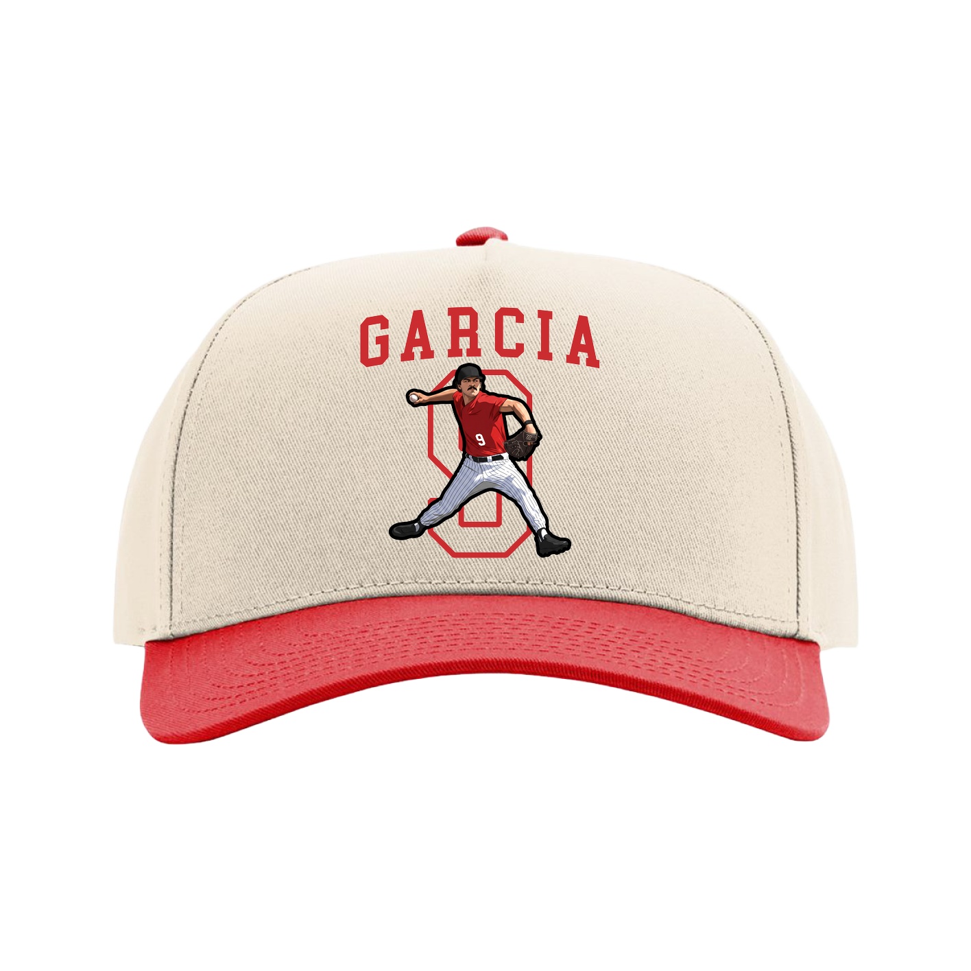 Full Fabric Five-Panel Champ Cap — Shirsey in Cream/Red