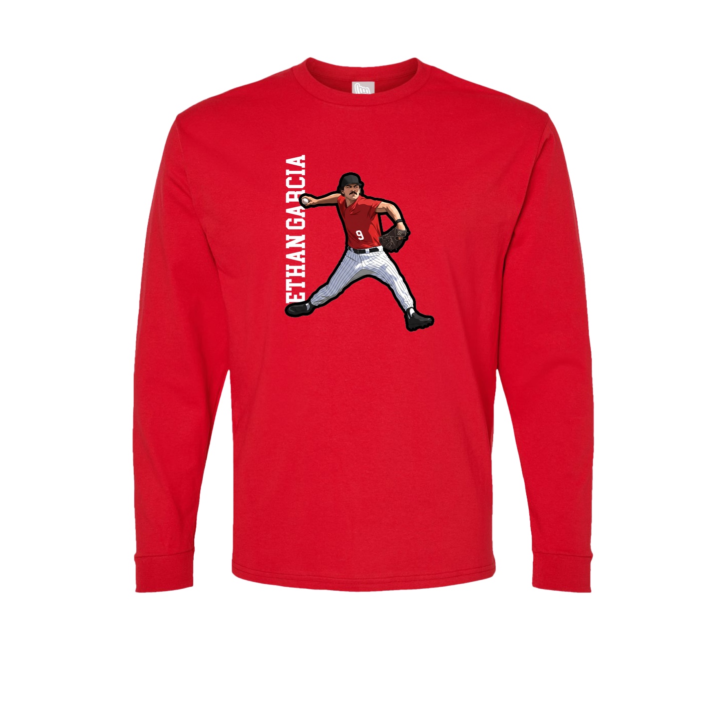Long Sleeve Tee — Name Vertical in Red