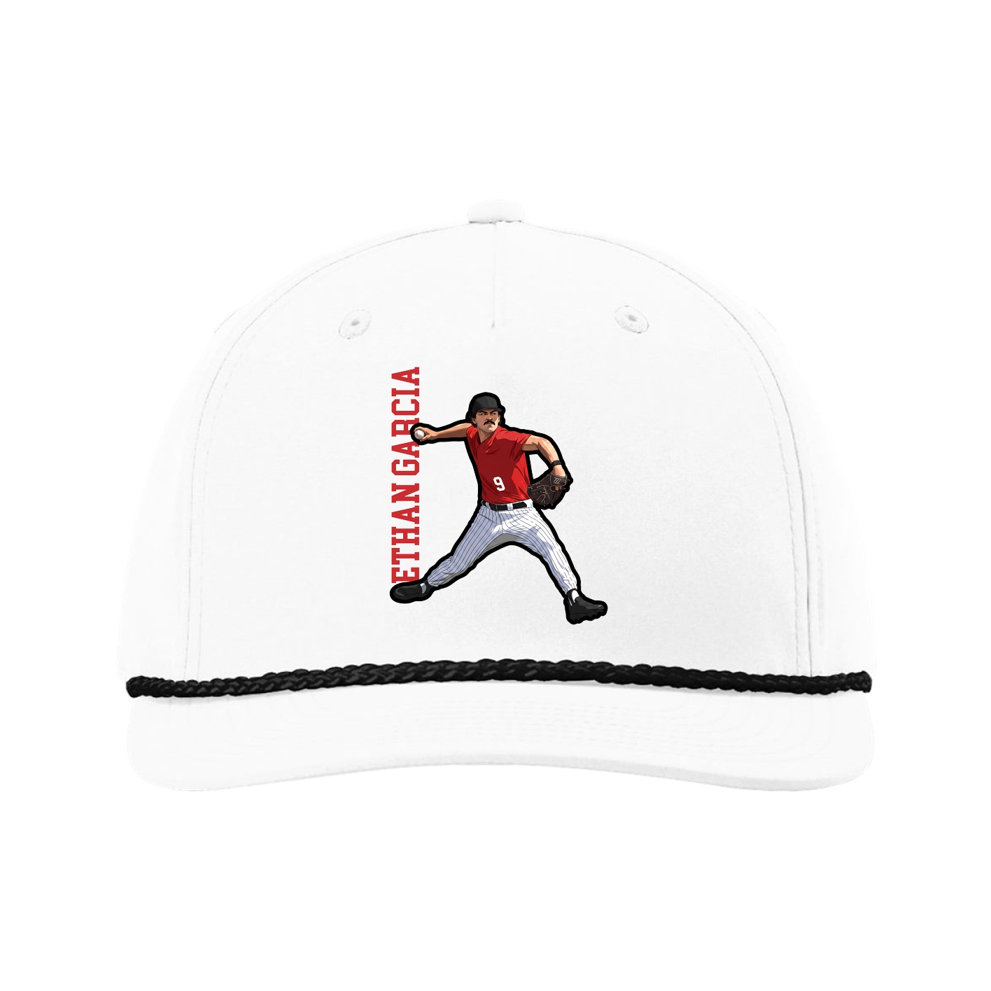 Five-Panel Classic Rope Cap — Name Vertical in White