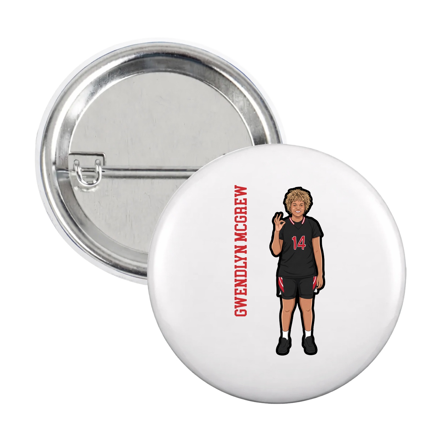 Game Day Button — Name Vertical in White