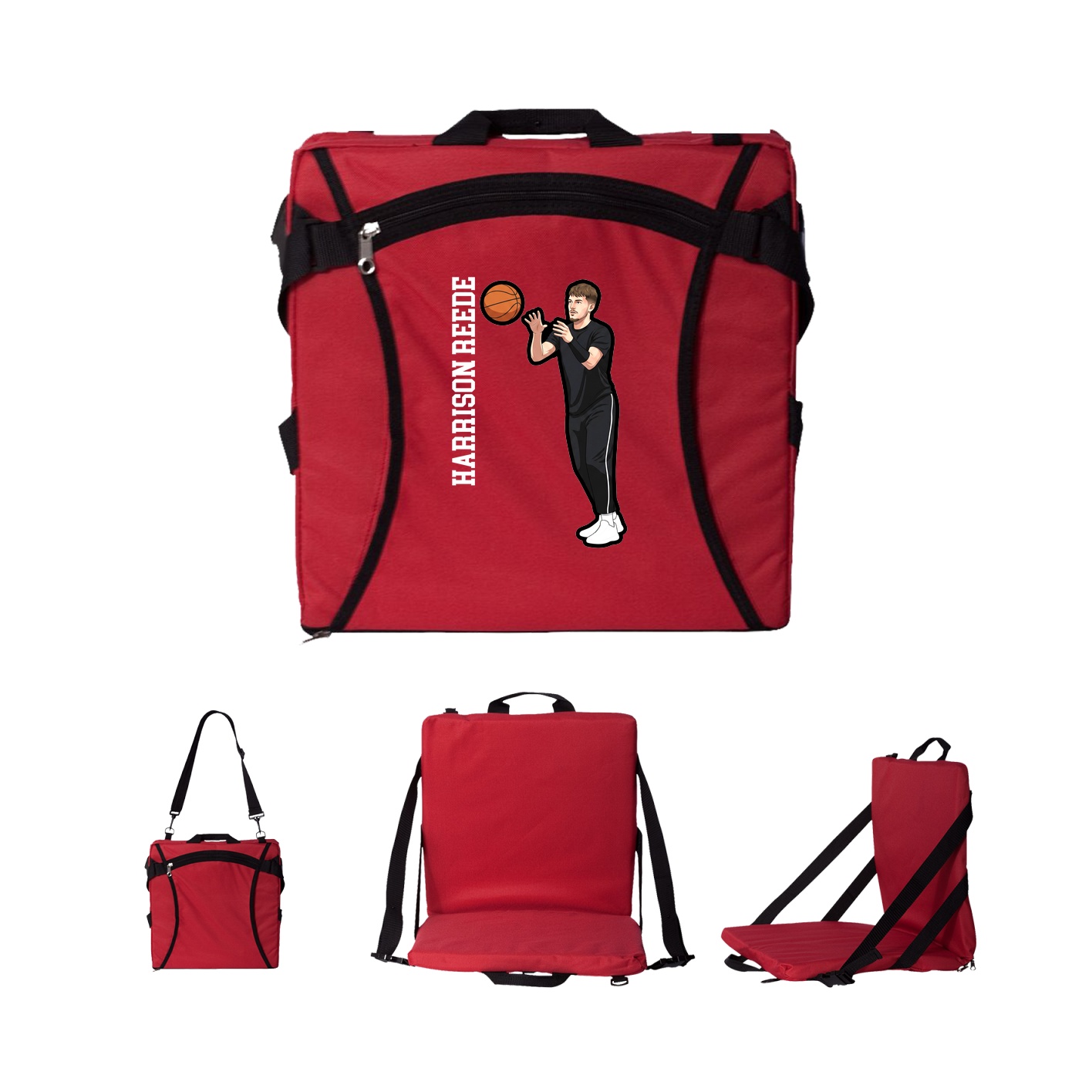 Folding Stadium Seat — Name Vertical in Red