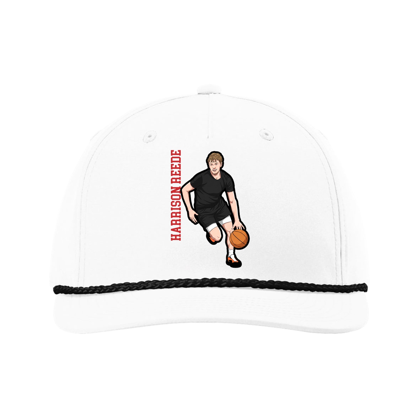 Five-Panel Classic Rope Cap — Name Vertical in White