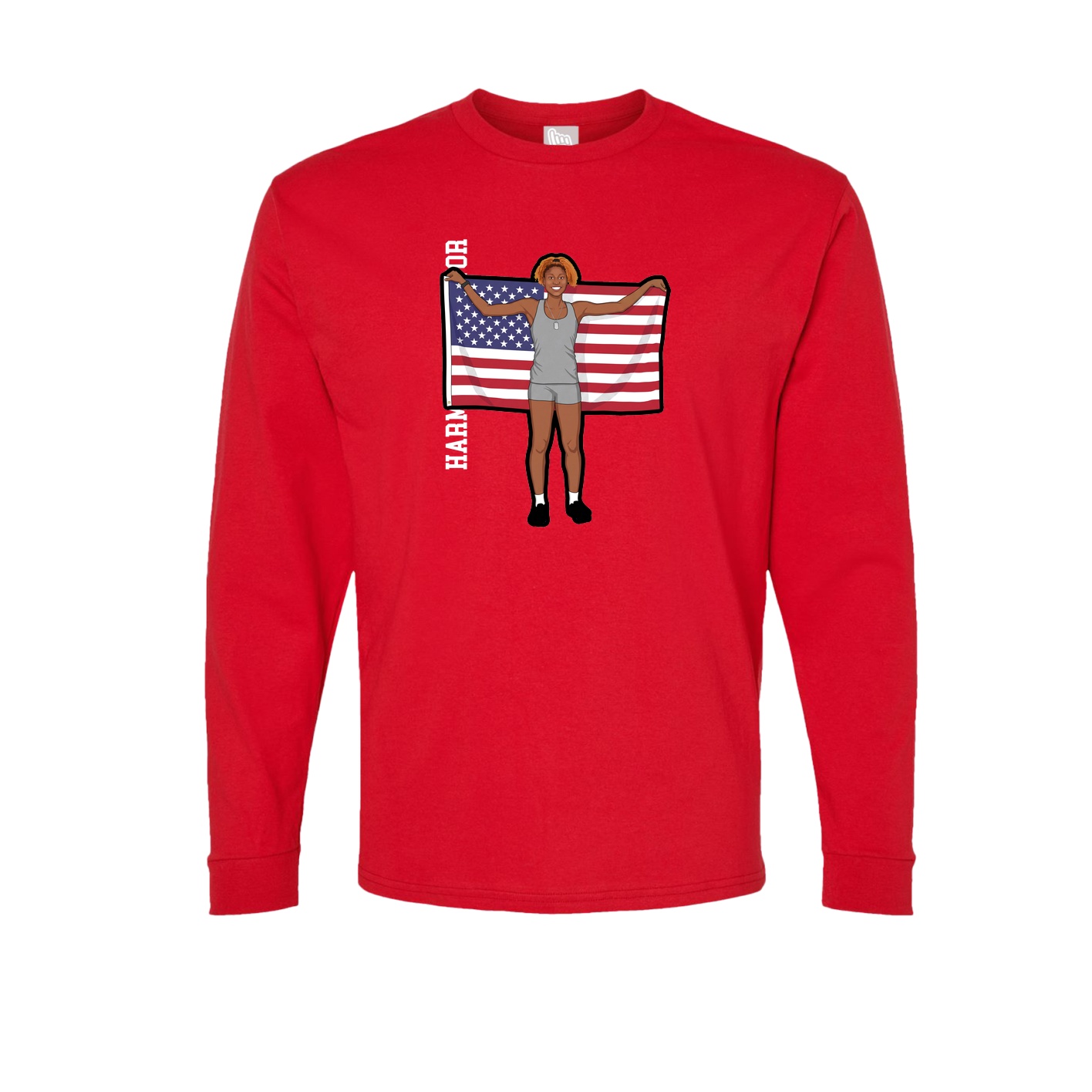Long Sleeve Tee — Name Vertical in Red
