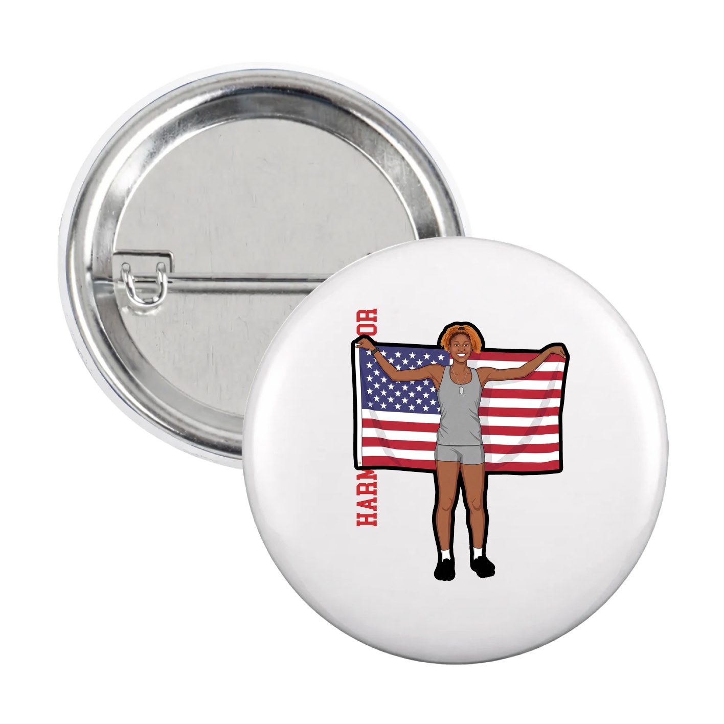 Game Day Button — Name Vertical in White